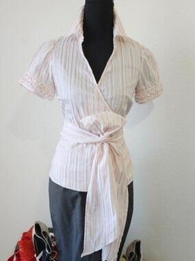 Three Dimensional Pink Striped Stretch Wrap Style Oxford Shirt